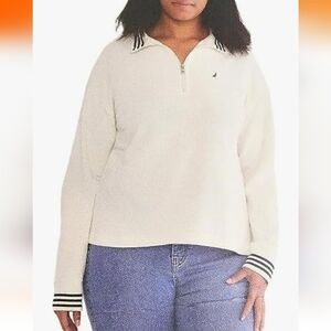 Nautica Women's Quarter Zip Cotton Blend Sweater, White,  Size L